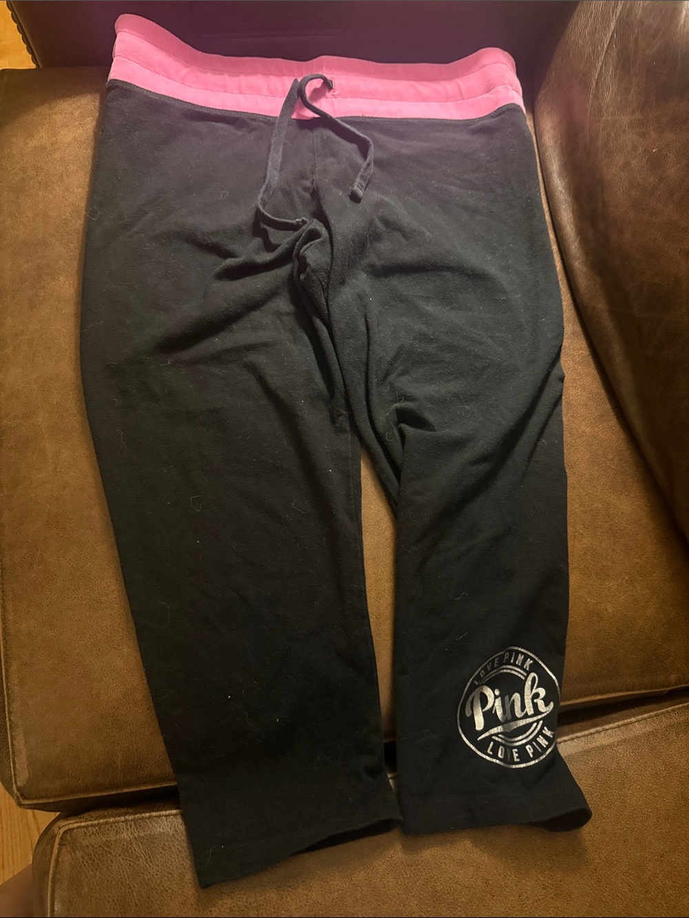 PINK Victoria's Secret Black Yoga Capris with Pink Waistband
